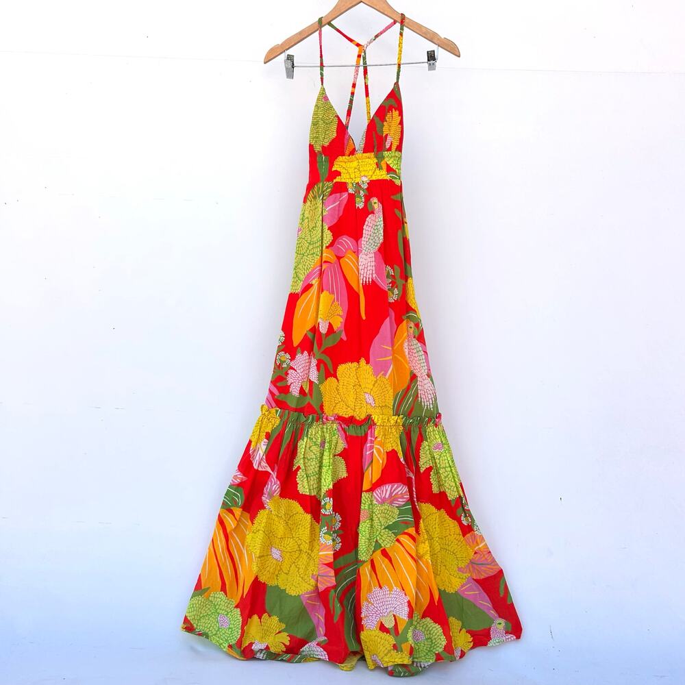FARM Rio Tropical Neon Parrot Maxi Dress Strappy Colorful XS Bright Vacation - Picture 2 of 9